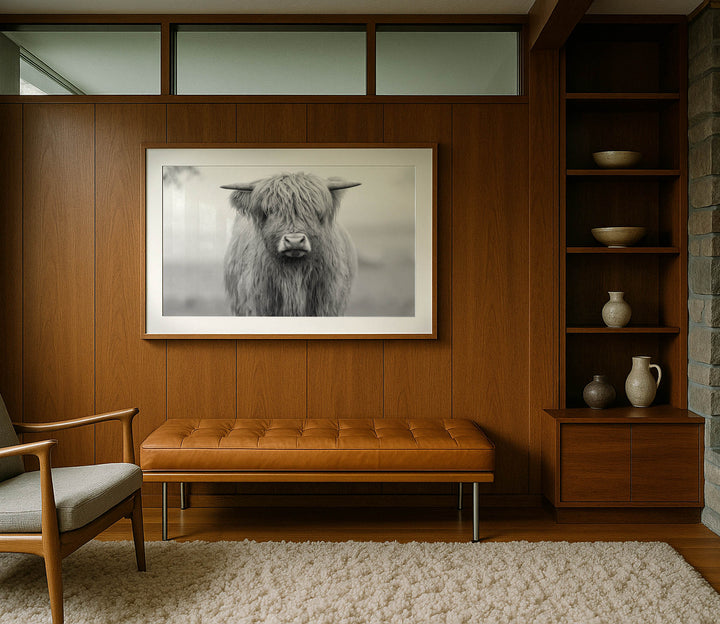 HUGH THE HIGHLAND COW BLACK AND WHITE